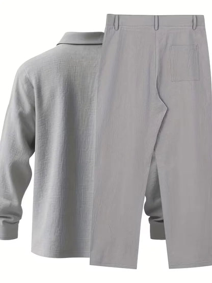 Linen suit with mandarin collar