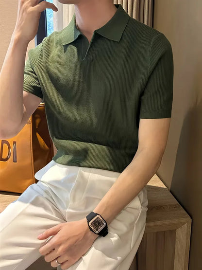 Polo with V-neck and short sleeves