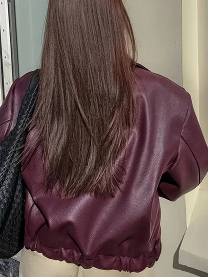 Leather jacket with wide collar