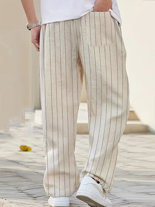 Wide fit trousers with vertical stripes
