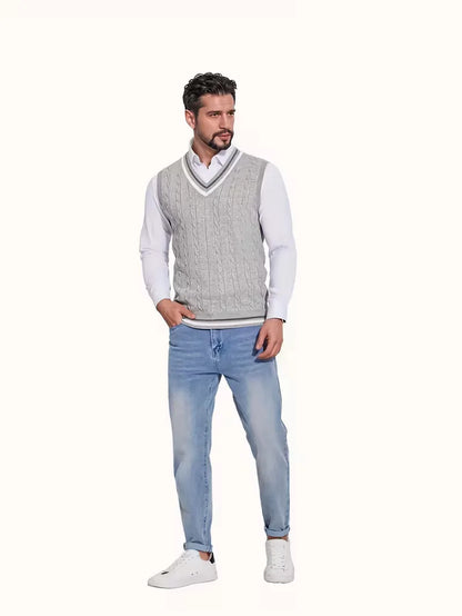 Sleeveless Knitted Waistcoat with V-Neck