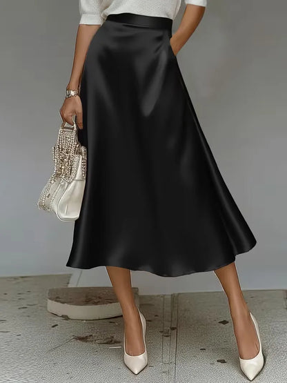 Satin Midi Skirt with High Waist