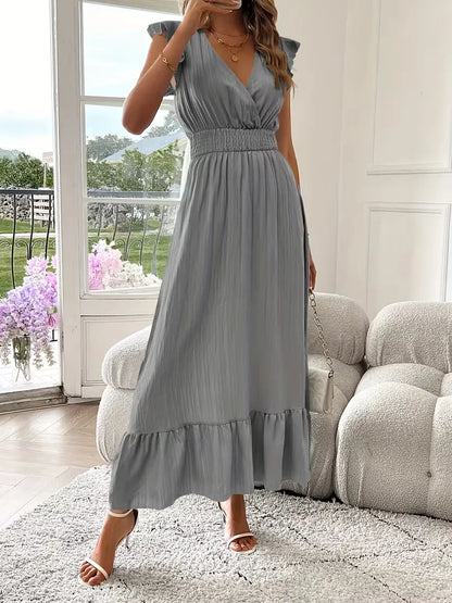 Evening Dress with V-Neck and Tiered Skirt