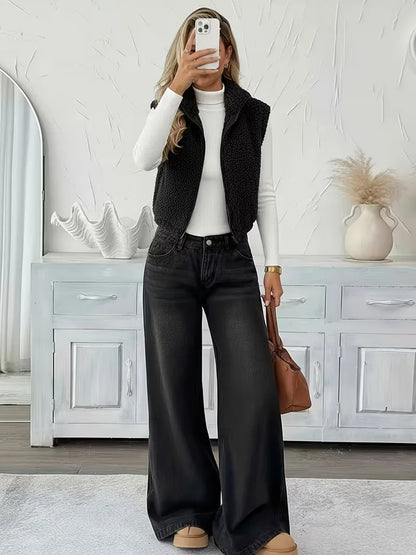 Zipped Gilet with Faux Shearling