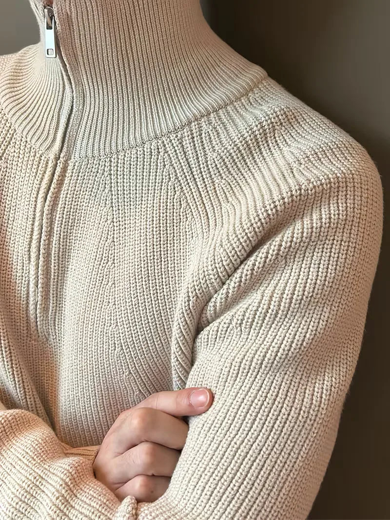Zip-up jumper with ribbed texture