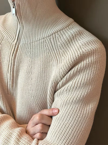 Zip-up jumper with ribbed texture