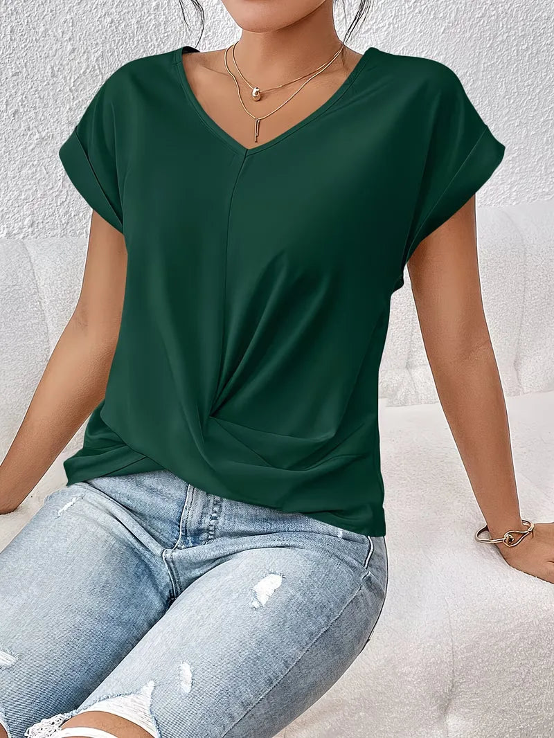 V-neck T-shirt with Draped Front