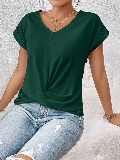 V-neck T-shirt with Draped Front