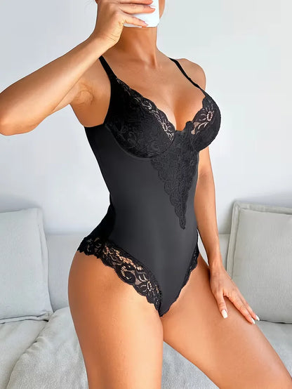 Lace bodysuit with V-neck