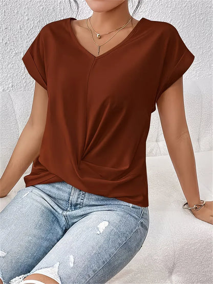 V-neck T-shirt with Draped Front
