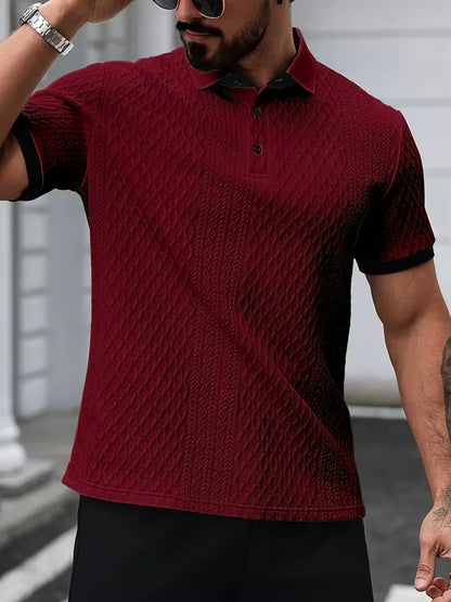 Polo with V-neck and jacquard pattern