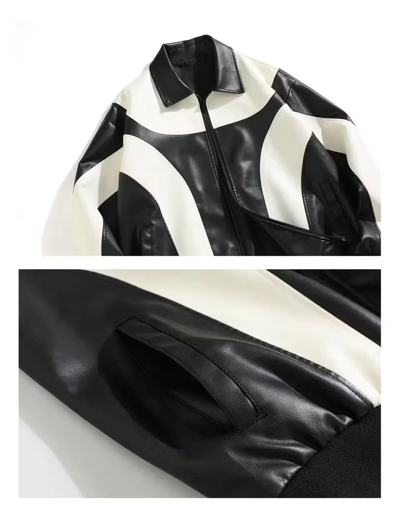 Leather jackets with colour block pattern