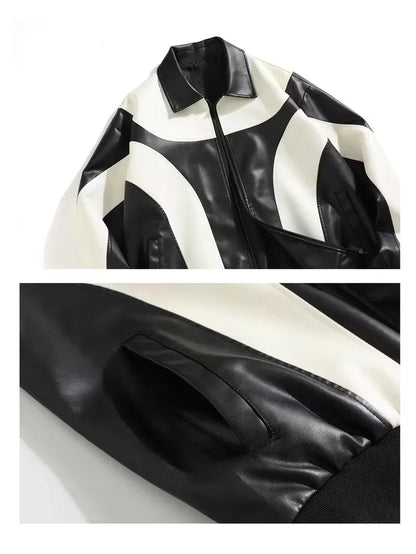 Leather jackets with colour block pattern