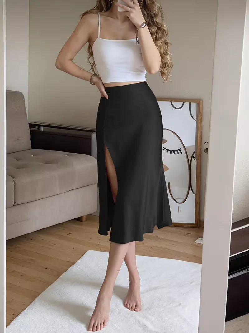 Satin Skirt with High Split