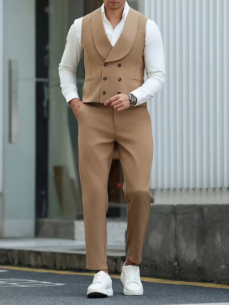 Gilet with double-breasted design and trousers