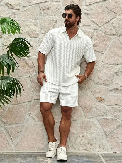Set with V-neck and texture