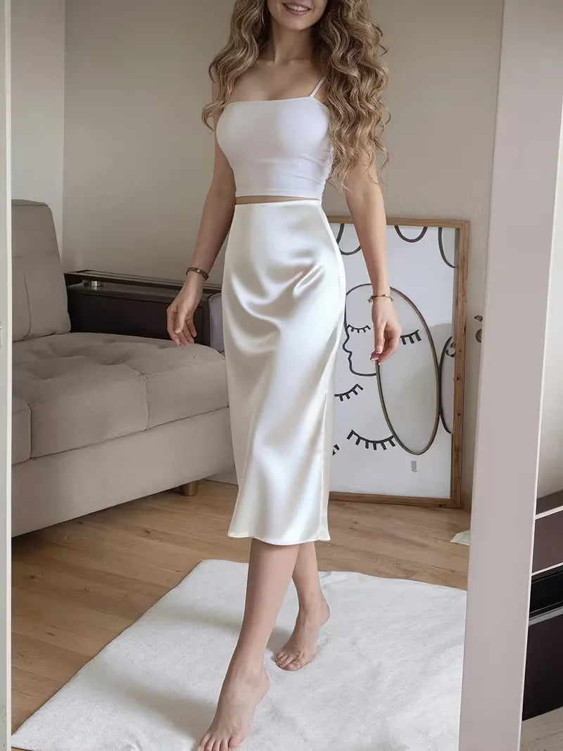 Satin Skirt with High Split