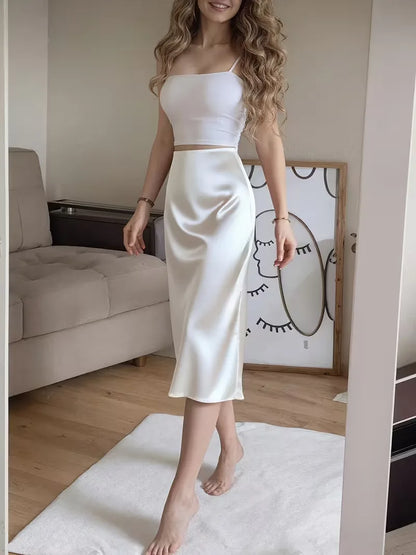 Satin Skirt with High Split