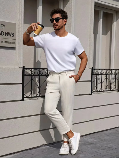 Slim fit trousers with pinstripe