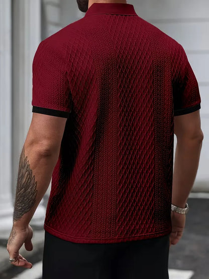 Polo with V-neck and jacquard pattern