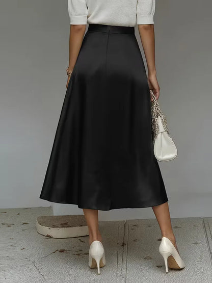 Satin Midi Skirt with High Waist