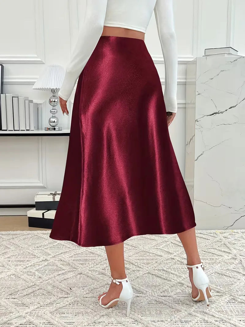 Satin Midi Skirt with High Waist
