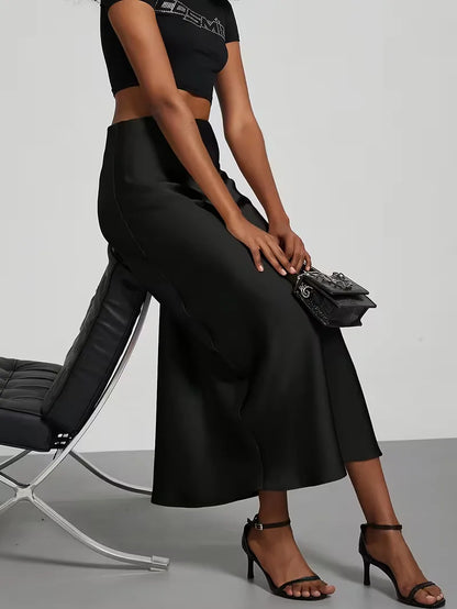 Satin Midi Skirt with High Waist