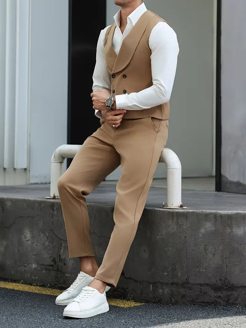 Gilet with double-breasted design and trousers