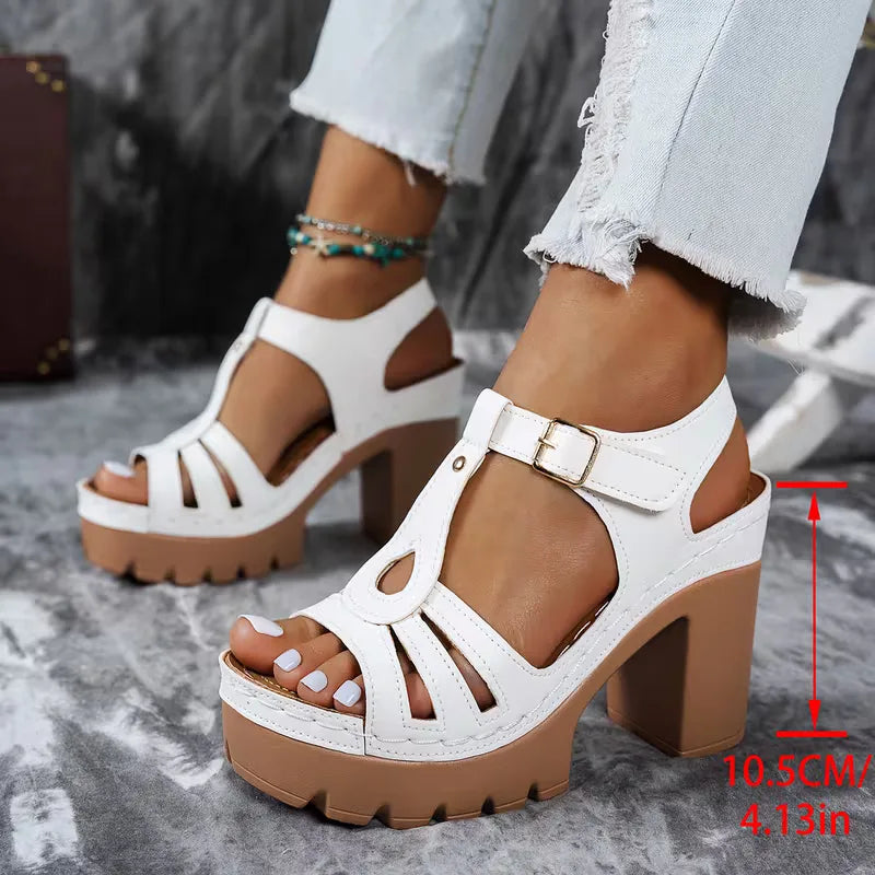 Heeled sandals with T-strap