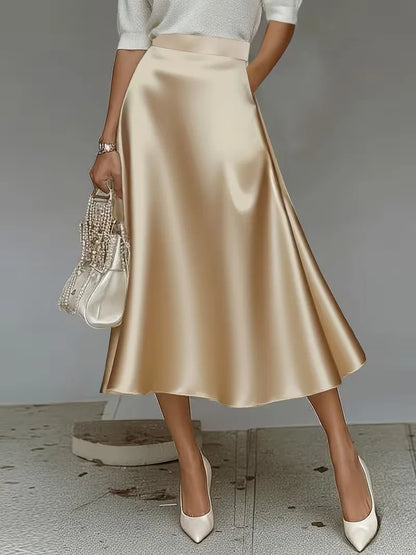 Satin Midi Skirt with High Waist