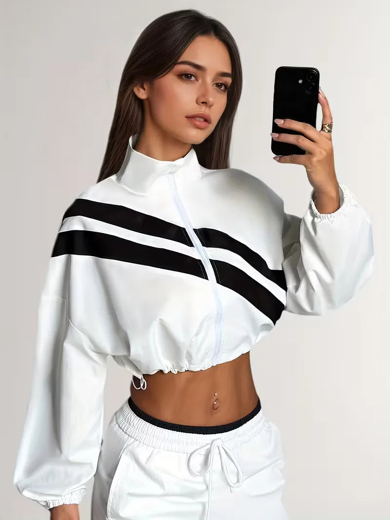 Track jacket with elastic cuffs