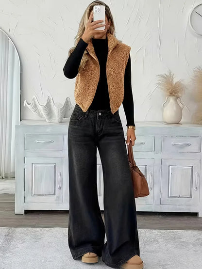 Zipped Gilet with Faux Shearling