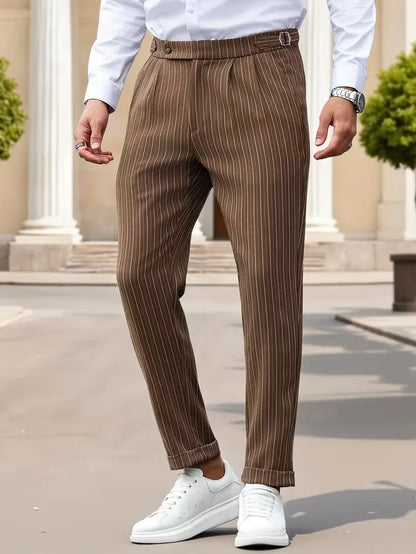 Slim fit trousers with vertical stripes