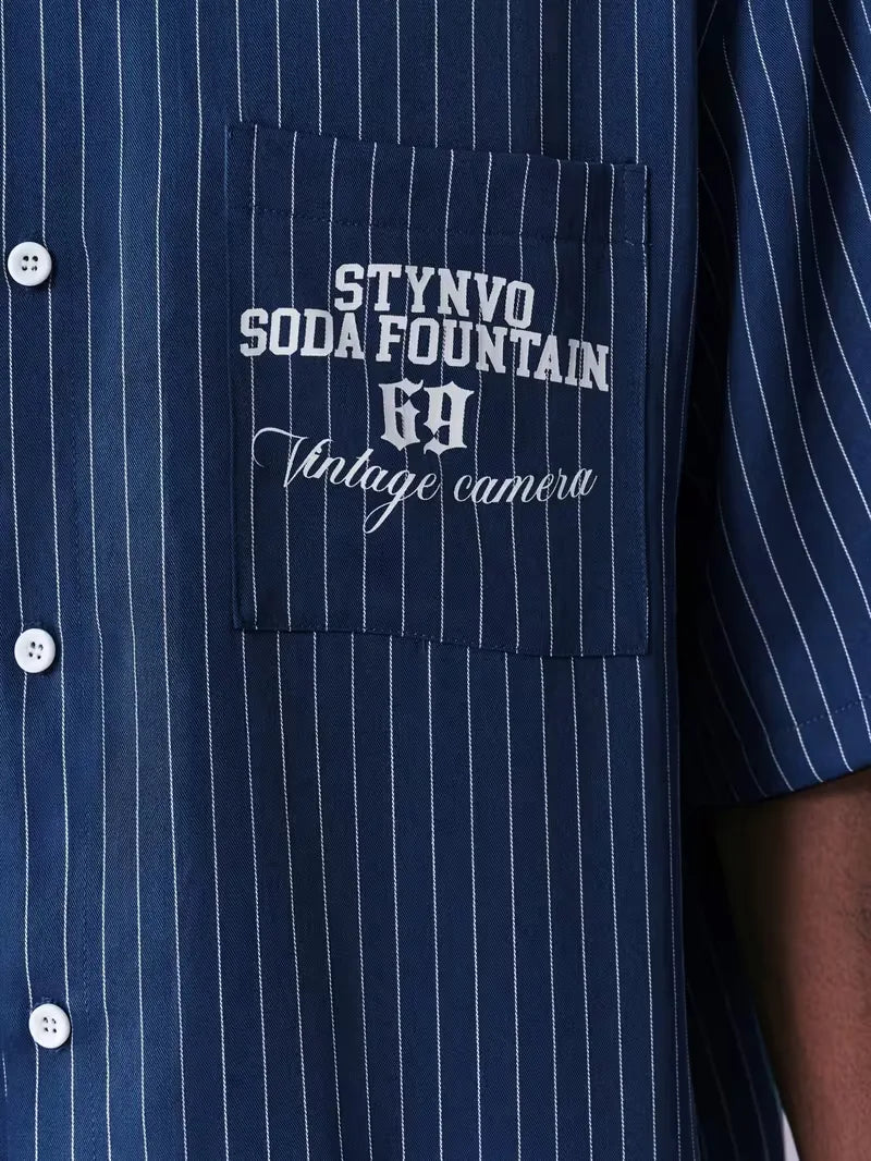 Short Sleeve Shirt with Vertical Stripes