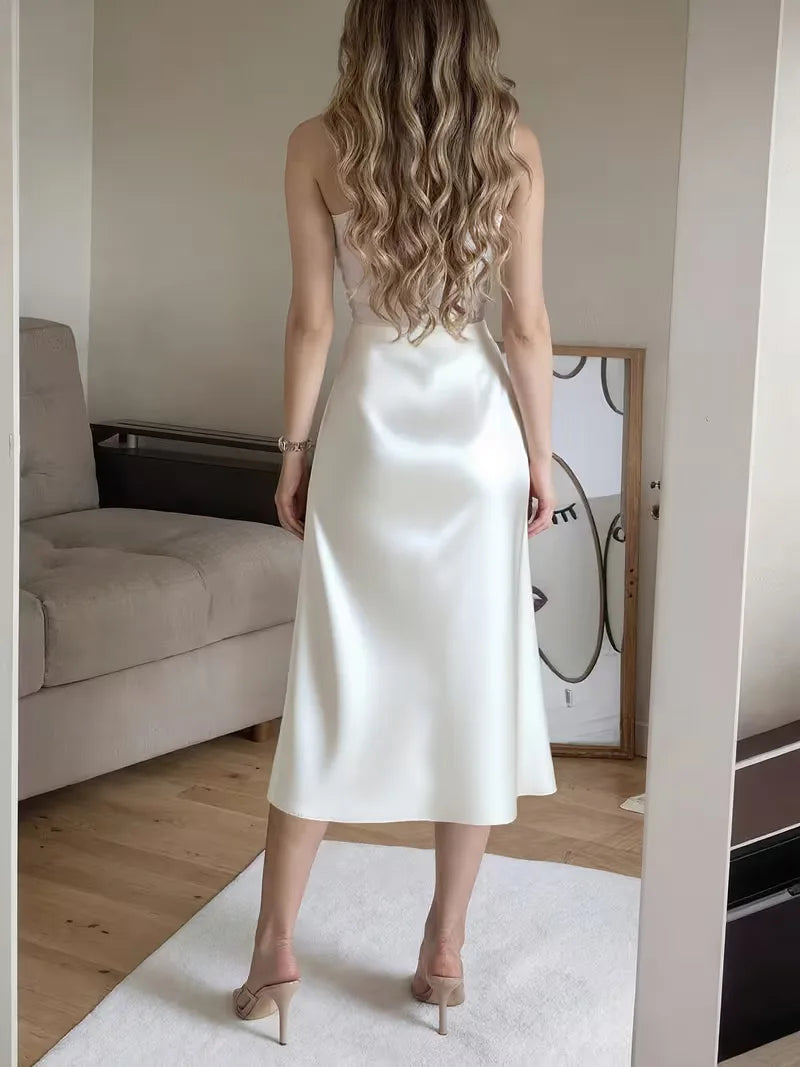 Satin Skirt with High Split