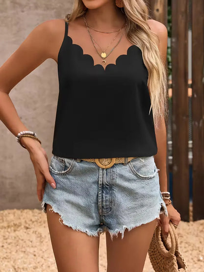 V-neck tank top with scallop trim