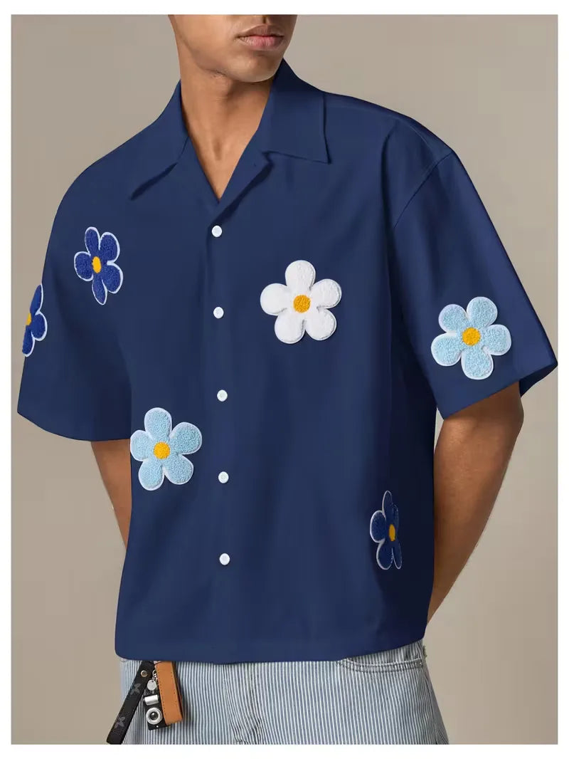 Short Sleeve Shirt with Flowers