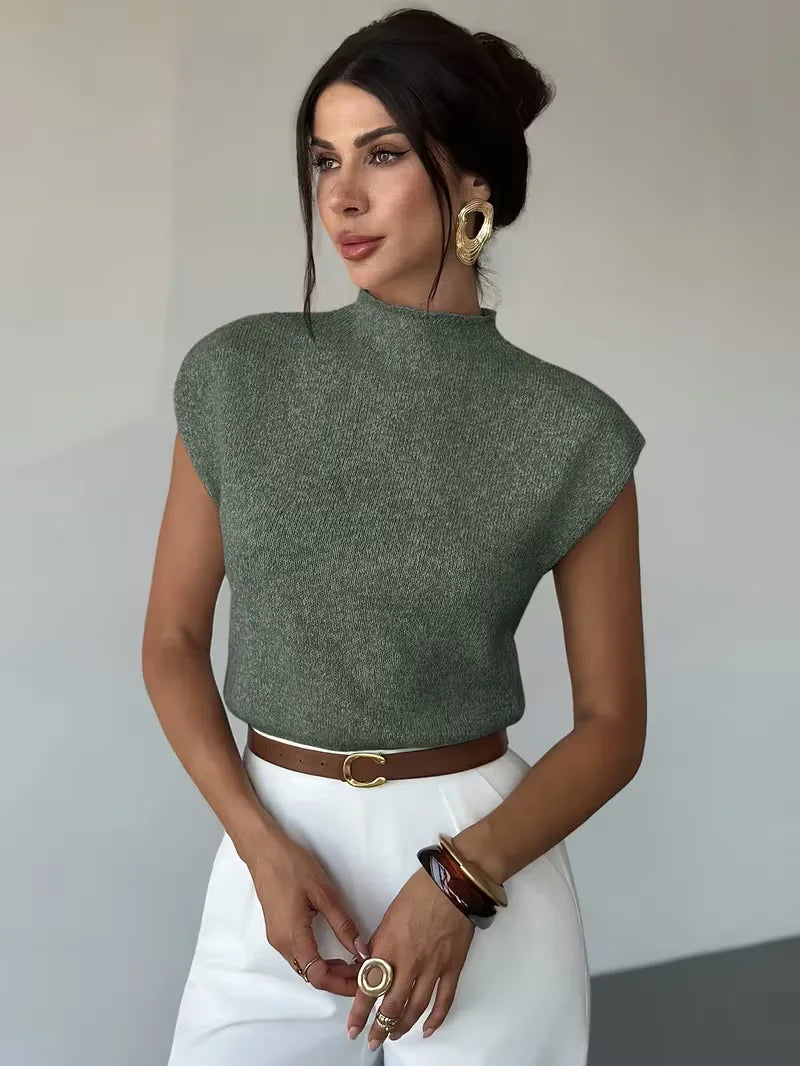 Sleeveless Vest with Mock Neck