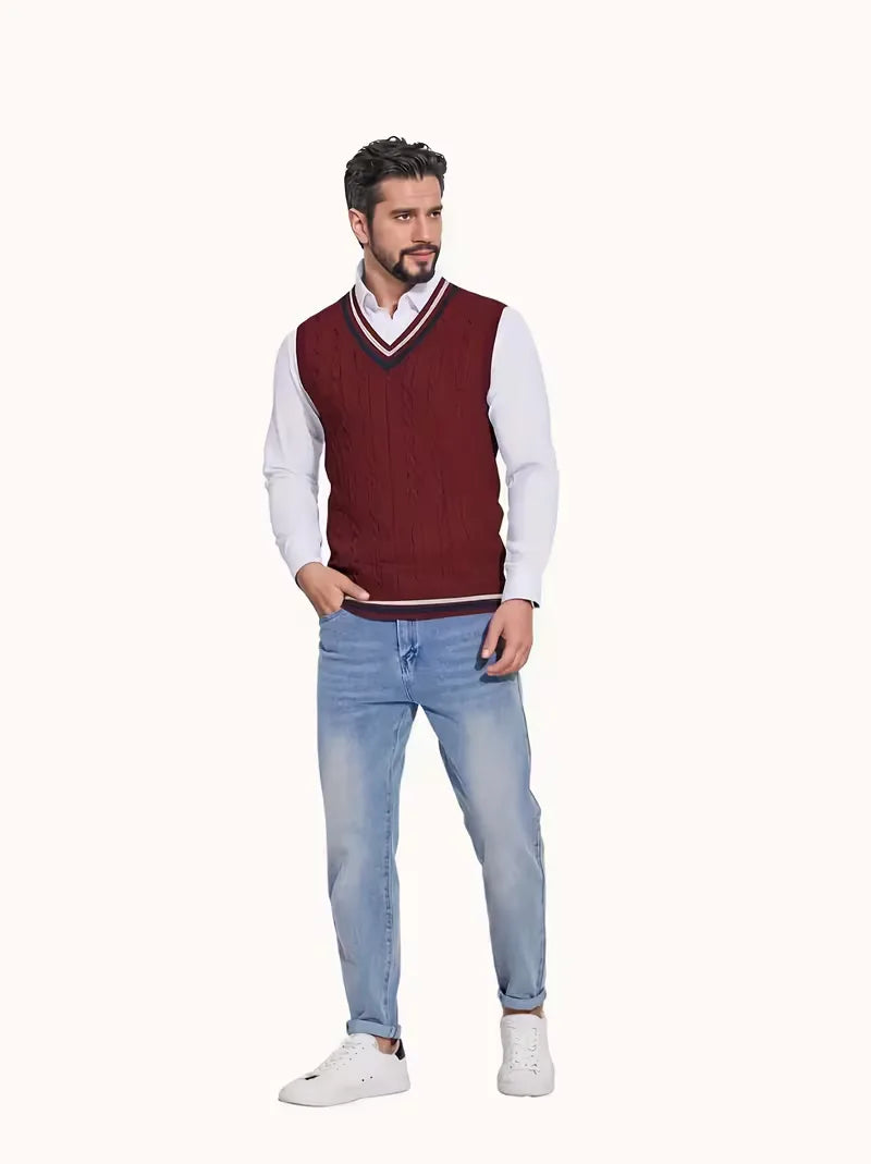 Sleeveless Knitted Waistcoat with V-Neck