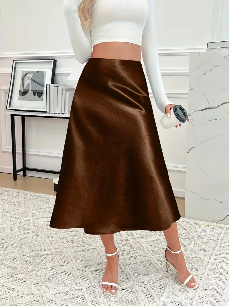 Satin Midi Skirt with High Waist