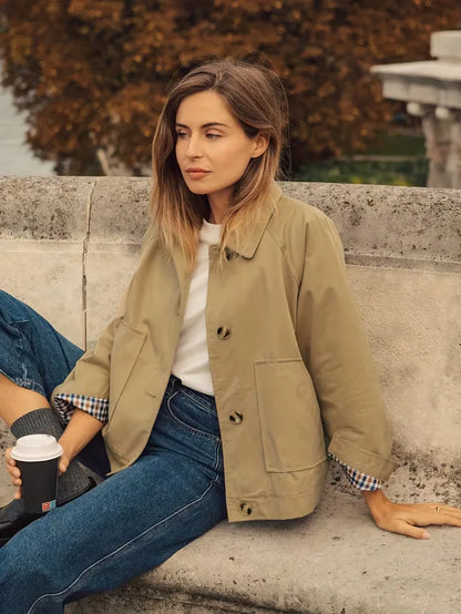 Trench coat with checked lining