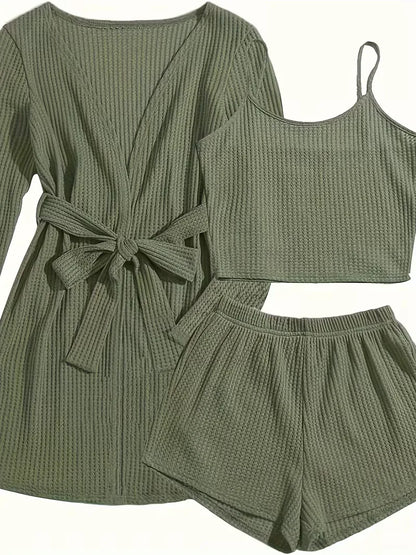 Three-piece set with waffle texture