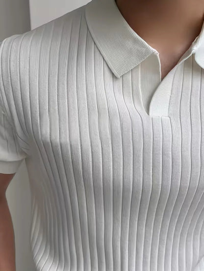 Polo with V-neck and ribbed texture