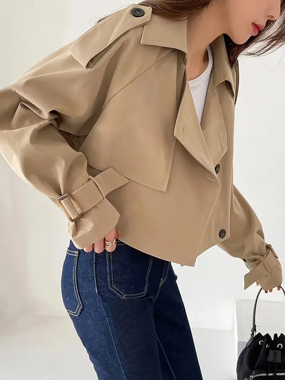 Cropped trench coat with double buttons