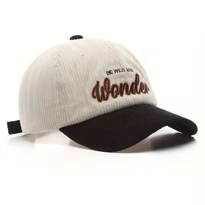 Corduroy baseball cap with embroidered letters