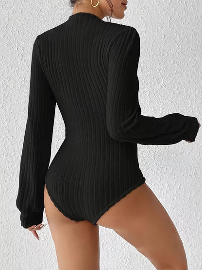 Rib-knit bodysuit with long sleeves