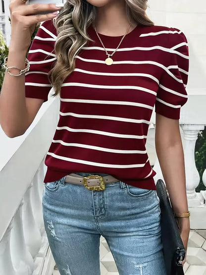 Women's striped T-shirt with puffed sleeves