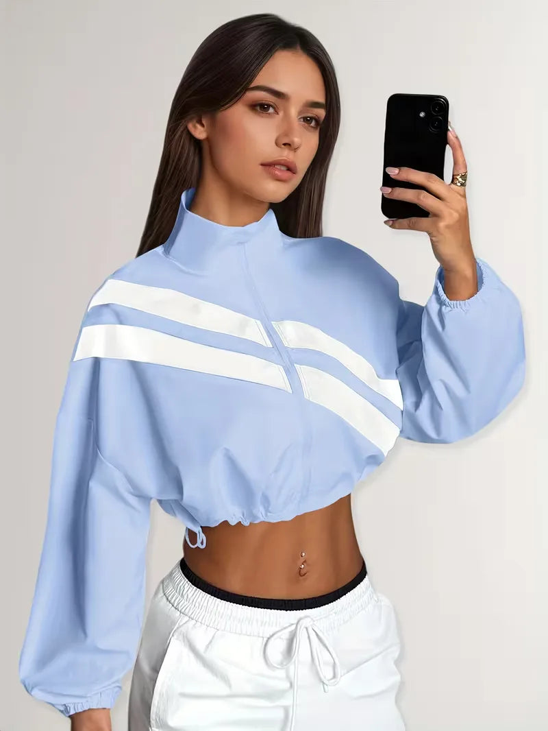 Track jacket with elastic cuffs
