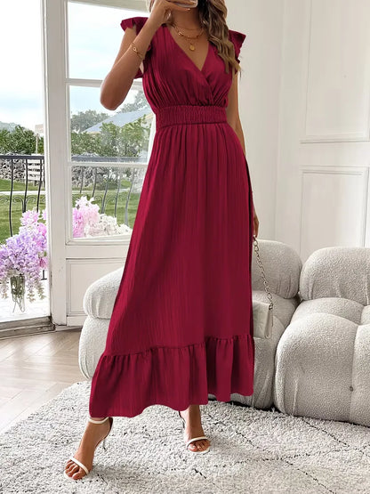Evening Dress with V-Neck and Tiered Skirt