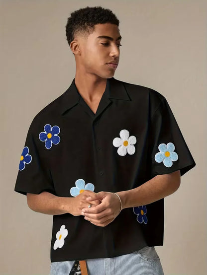 Short Sleeve Shirt with Flowers